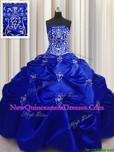 Inexpensive Royal Blue Lace Up Quinceanera Gowns Beading and Appliques and Embroidery Sleeveless Floor Length