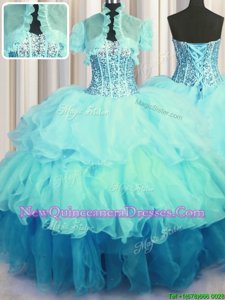 Sexy Visible Boning Bling-bling Sleeveless Beading and Ruffled Layers Lace Up Ball Gown Prom Dress