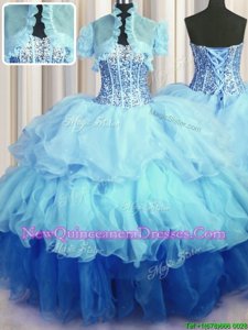 Trendy Visible Boning Bling-bling Sleeveless Organza Floor Length Lace Up 15 Quinceanera Dress inMulti-color withBeading and Ruffled Layers