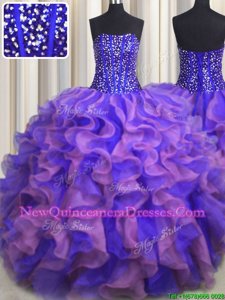 Extravagant Visible Boning Bling-bling Floor Length Lace Up Quinceanera Dress Multi-color and In for Military Ball and Sweet 16 and Quinceanera withBeading and Ruffles