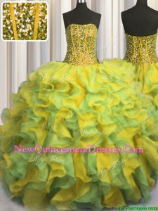 Amazing Visible Boning Bling-bling Multi-color Sleeveless Beading and Ruffles Floor Length Quinceanera Gowns