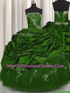 Pretty Embroidery Green Sleeveless Floor Length Beading and Appliques and Pick Ups Lace Up Sweet 16 Dresses