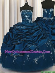 Teal Strapless Lace Up Beading and Appliques and Embroidery and Pick Ups 15 Quinceanera Dress Sleeveless