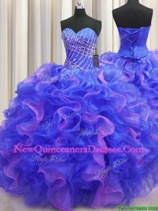 Captivating Multi-color Sweetheart Neckline Beading and Ruffles Ball Gown Prom Dress Sleeveless Lace Up