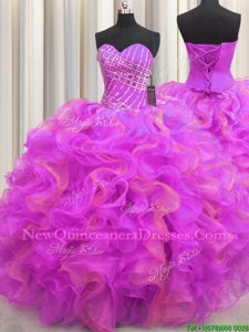 Trendy Multi-color Sleeveless Beading and Ruffles Floor Length Quinceanera Gowns