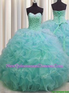 Cheap Light Blue Sweetheart Lace Up Beading and Ruffles 15 Quinceanera Dress Sleeveless