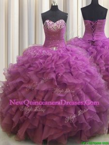 Glorious Beaded Bust Floor Length Ball Gowns Sleeveless Fuchsia 15 Quinceanera Dress Lace Up