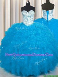 Comfortable Sleeveless Lace Up Floor Length Beading and Ruffles Quinceanera Gown