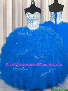 High End Sweetheart Sleeveless Tulle Sweet 16 Quinceanera Dress Beading and Ruffles Lace Up