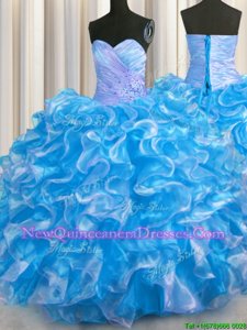 Aqua Blue Sleeveless Beading and Ruffles Floor Length Vestidos de Quinceanera