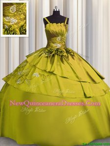 Enchanting Floor Length Lace Up Quinceanera Gowns Yellow Green and In for Military Ball and Sweet 16 and Quinceanera withBeading and Embroidery