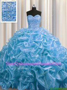 Trendy Spring and Summer and Fall and Winter Organza Sleeveless Floor Length Quinceanera Dress Court Train andBeading and Pick Ups