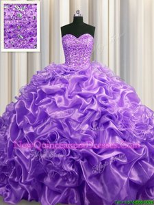 Pick Ups Sweetheart Sleeveless Court Train Lace Up Sweet 16 Dresses Lavender Organza