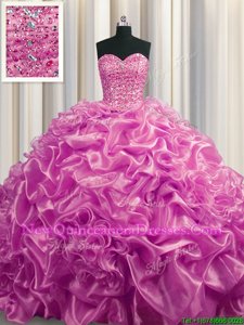 Cheap Lilac Sweetheart Lace Up Beading and Pick Ups Vestidos de Quinceanera Court Train Sleeveless