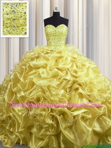 Suitable Sleeveless Court Train Lace Up With Train Beading and Pick Ups Quinceanera Gowns