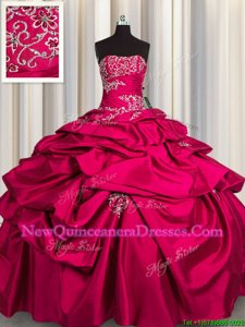 Vintage Sleeveless Floor Length Appliques and Pick Ups Lace Up Sweet 16 Dresses with Hot Pink