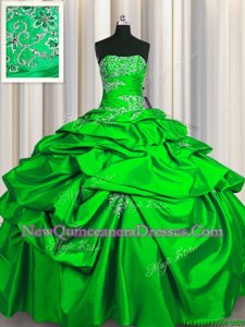 Nice Green Strapless Neckline Appliques and Pick Ups Sweet 16 Quinceanera Dress Sleeveless Lace Up