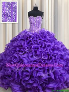 Fabulous Visible Boning Sleeveless Lace Up Floor Length Beading and Ruffles Quince Ball Gowns