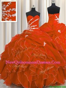 Eye-catching Sweetheart Sleeveless Organza Ball Gown Prom Dress Beading and Appliques and Ruffles Lace Up