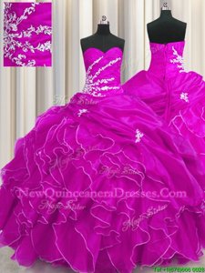 Latest Ball Gowns Sweet 16 Dress Fuchsia Sweetheart Organza Sleeveless Floor Length Lace Up