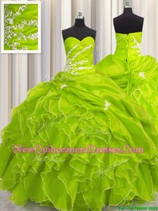 Hot Sale Ball Gowns Vestidos de Quinceanera Spring Green Sweetheart Organza Sleeveless Floor Length Lace Up