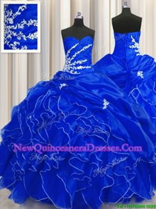 Attractive Spring and Summer and Fall and Winter Organza Sleeveless Floor Length Sweet 16 Dress andBeading and Appliques and Ruffles