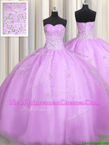 Affordable Sleeveless Floor Length Beading and Appliques Zipper 15th Birthday Dress with Lavender