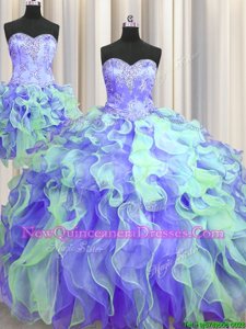 Three Piece Sleeveless Beading and Appliques and Ruffles Lace Up Sweet 16 Quinceanera Dress