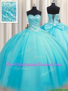 Super Puffy Skirt Baby Blue Sweetheart Lace Up Beading Sweet 16 Dresses Sleeveless