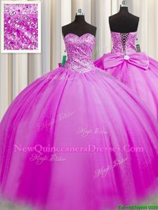 Eye-catching Really Puffy Sweetheart Sleeveless Quinceanera Dresses Floor Length Beading Lilac Tulle