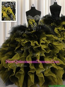 Latest Multi-color Lace Up Quince Ball Gowns Beading and Ruffles Sleeveless Floor Length