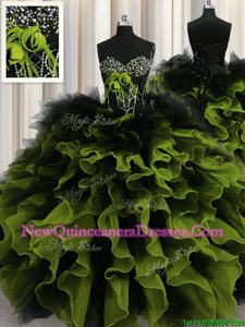 Flare Sleeveless Floor Length Beading and Ruffles Lace Up Ball Gown Prom Dress with Multi-color