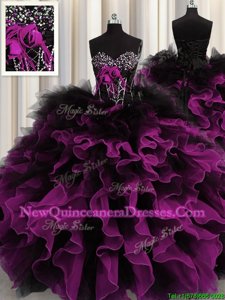 Enchanting Multi-color Organza and Tulle Lace Up Sweetheart Sleeveless Floor Length Vestidos de Quinceanera Beading and Ruffles