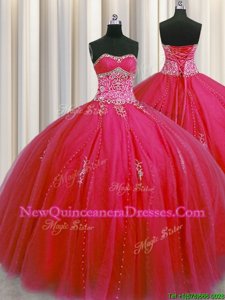 Custom Fit Big Puffy Spring and Summer and Fall and Winter Tulle Sleeveless Floor Length Sweet 16 Quinceanera Dress andBeading and Appliques