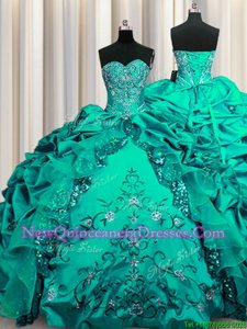 Artistic Sequins Taffeta Sweetheart Sleeveless Lace Up Beading and Embroidery and Ruffles and Pick Ups Sweet 16 Quinceanera Dress inAqua Blue