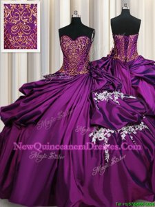 Best Selling Purple Sleeveless Beading and Appliques Floor Length Quince Ball Gowns