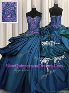 Superior Floor Length Ball Gowns Sleeveless Teal Vestidos de Quinceanera Lace Up