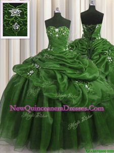 Spring and Summer and Fall and Winter Organza Sleeveless Floor Length Quinceanera Dresses andBeading and Appliques and Pick Ups