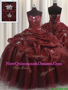 High Class Spring and Summer and Fall and Winter Organza Sleeveless Floor Length Quinceanera Gowns andBeading and Appliques and Pick Ups