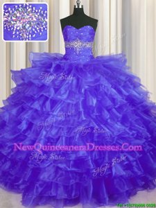 Free and Easy Ruffled Layers Ball Gowns Quinceanera Dress Purple Sweetheart Organza Sleeveless Floor Length Lace Up