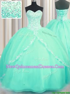 Trendy Spring and Summer and Fall and Winter Organza Sleeveless With Train Sweet 16 Dress Brush Train andBeading and Appliques