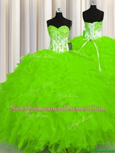 Spectacular Spring and Summer and Fall and Winter Organza Sleeveless Floor Length Vestidos de Quinceanera andBeading and Ruffles