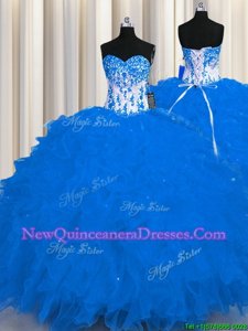 Free and Easy Royal Blue Quinceanera Dresses Military Ball and Sweet 16 and Quinceanera and For withAppliques and Ruffles Sweetheart Sleeveless Lace Up