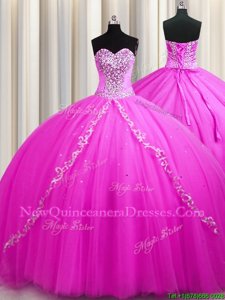 Charming Sweep Train Spring and Summer and Fall and Winter Tulle Sleeveless Floor Length Sweet 16 Quinceanera Dress andBeading