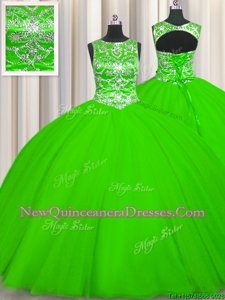 Sexy Floor Length Spring Green Sweet 16 Quinceanera Dress Scoop Sleeveless Lace Up