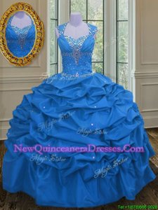 Wonderful Straps Straps Sleeveless Lace Up Floor Length Beading and Pick Ups Quince Ball Gowns