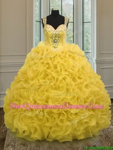 Ball Gowns Quinceanera Gowns Gold Sweetheart Organza Sleeveless Floor Length Zipper