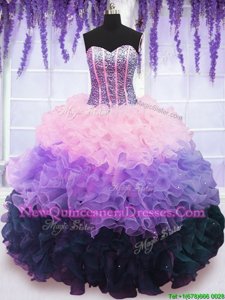 Cheap Organza Sweetheart Sleeveless Lace Up Beading and Ruffles and Ruffled Layers Vestidos de Quinceanera inMulti-color