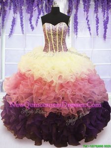 Artistic Multi-color Lace Up Sweetheart Beading and Ruffles and Ruffled Layers Quinceanera Dresses Organza Sleeveless