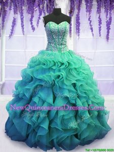 Spring and Summer and Fall and Winter Organza Sleeveless Floor Length Quinceanera Dresses andBeading and Ruffles